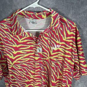 Two Friends Shirt Mens Large Golf Polo Loud Pink Yellow‎ Bright Colorful Stretch